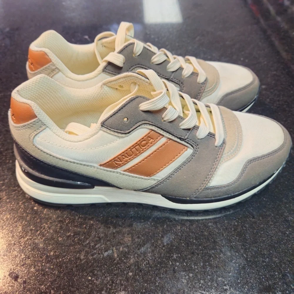 Sz 7.5 Men's Nautica Casual Sneakers Low-top Lace-up Fabric & Faux Leather Upper